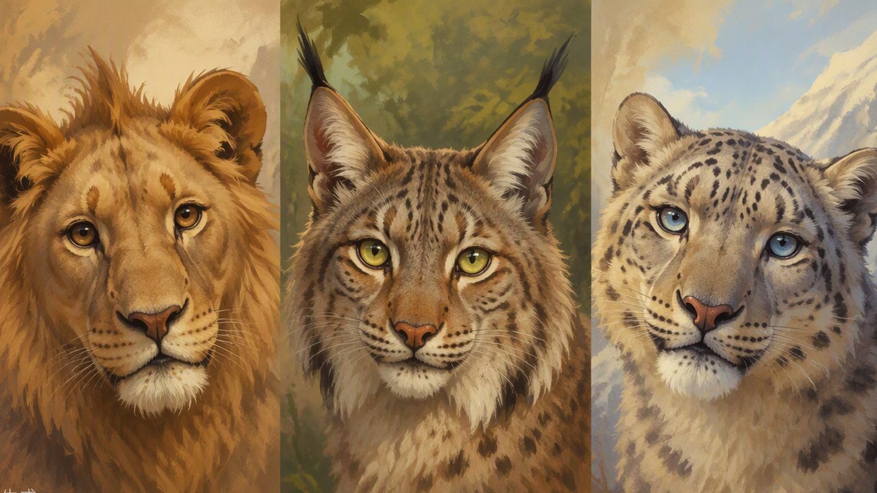 Different cat faces showing the creator’s fur, color, and marking options